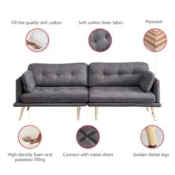 3-Seater Cotton And Linen Upholstered Sofa With Gold Metal Legs - ModernLuxe -Baxton Studio Shop GUEST 59458403 0119 41be b01f 88046653d375