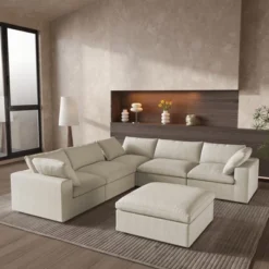 WJShome 160.6" Cloud Modular Sectional Sofa With Storage Ottomans,Convertible Couch Deep Seat For Living Room Sets,Covers Washable&Replaceable -Baxton Studio Shop GUEST 598a790b 82c5 45ee b84a b2ff28212898