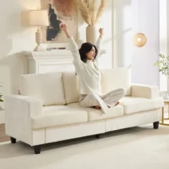 Mjkone 82" Chenille Straight Sectional Sofa ,Cloud Sleeper Comfy Upholstered 3-Seater Couch -Baxton Studio Shop GUEST 599bd2cb 44b7 4177 b61a 90a0664feb0a