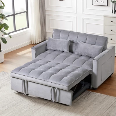 Velvet 3-in-1 Convertible Sleeper Sofa Bed, Pull-Out Loveseat Futon With Adjustable Backrest, Side Pockets And Solid Wood Frame For Living Room 13 Velvet 3-in-1 Convertible Sleeper Sofa Bed, Pull-Out Loveseat Futon With Adjustable Backrest, Side Pockets And Solid Wood Frame For Living Room - Image 13