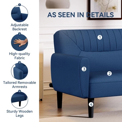 Dyonery 75.8" Linen Fabric Comfy Futon Couch Bed For Living Room 3 Seater Convertible Sleeper Sofa With Adjustable Backrests Modern Folding Loveseat 6 Dyonery 75.8" Linen Fabric Comfy Futon Couch Bed For Living Room 3 Seater Convertible Sleeper Sofa With Adjustable Backrests Modern Folding Loveseat - Image 6