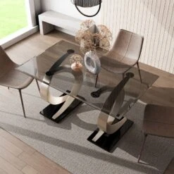 58" Gleneagles Modern Rectangle Glass Top Dining Table Gray/Champagne/Black - HOMES: Inside + Out -Baxton Studio Shop GUEST 5a648c61 ed5e 4abf b06f 08532faee478
