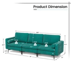 Costway Modular 3-Seat Sofa Couch W/ Socket USB Ports & Side Storage Pocket Teal -Baxton Studio Shop GUEST 5a87014b 0897 48f1 9913 66e2eee1b9c2