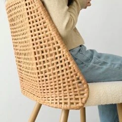 Nice Rattan Dining Chairs,Double Layer Rattan Back,Beige Upholstered Cane Dining Chair,Armless Kitchen Chairs With Bouclé Fabric-Maison Boucle -Baxton Studio Shop GUEST 5a889604 4a85 4ba7 b5f5 3f82e0846ccf