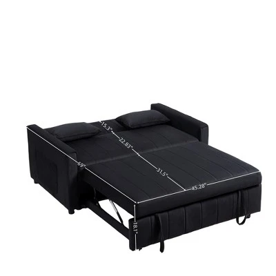 82" Velvet Sleeper Sofa Bed With Adjustable Backrest, Pull-Out Bed, Storage Pockets, And 2 Pillows For Living Room 4 82" Velvet Sleeper Sofa Bed With Adjustable Backrest, Pull-Out Bed, Storage Pockets, And 2 Pillows For Living Room - Image 4