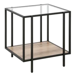 Black Bronze Side Table With Limed Oak Shelf - Henn&Hart