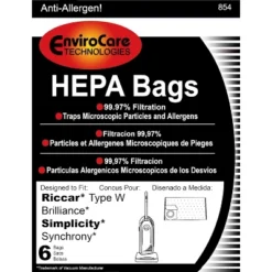 Envirocare Replacement HEPA Filtration Vacuum Cleaner Dust Bags Made To Fit Riccar Type W Brilliance And Simplicity Synchrony Vacuum Cleaners 6 Pack