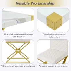 7 PCS Modern Dining Table Set, Marble Texture Kitchen Table And 6 PU Leather Chairs With X-Shaped Gold Steel Pipe Legs, White+Gold-ModernLuxe 17 7 PCS Modern Dining Table Set, Marble Texture Kitchen Table And 6 PU Leather Chairs With X-Shaped Gold Steel Pipe Legs, White+Gold-ModernLuxe -Baxton Studio Shop GUEST 5b11059f 542f 4659 86d3 208a2b884821