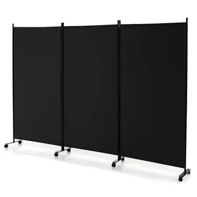 Costway 3-Panel Folding Room Divider 6Ft Rolling Privacy Screen WithLockable Wheels Black/Brown/Grey/White 9 Costway 3-Panel Folding Room Divider 6Ft Rolling Privacy Screen WithLockable Wheels Black/Brown/Grey/White - Image 9
