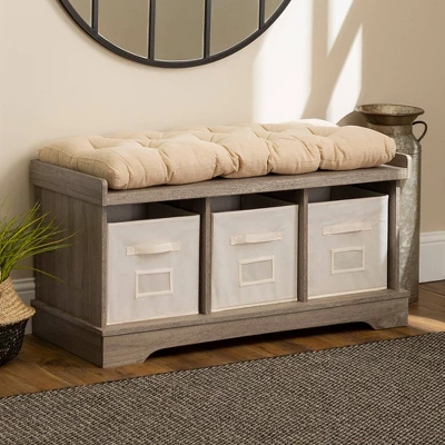 42" Upholstered Wood Entryway Bench With Storage - Saracina Home 1 42" Upholstered Wood Entryway Bench With Storage - Saracina Home