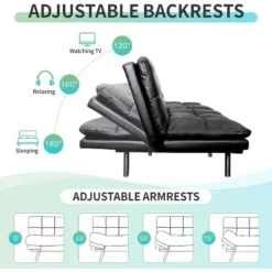 Vipbear 71" Futon Convertible Memory Foam Sofa Bed, Modern Loveseat For Living Room, Adjustable Armrests Backrest Sofabed, Faux Leather - Black -Baxton Studio Shop GUEST 5c530665 dfa3 4992 8125 77bab75fd969