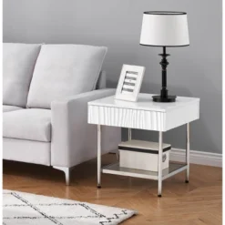 Waves Coastal 1 Drawer Side Table Glossy White - Treasure Trove Accents -Baxton Studio Shop GUEST 5c5fa6f2 d58f 4674 a907 ee6b9ec27ac7