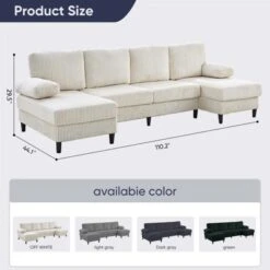 Mjkone 110" U-Shaped Sectional Sofa Couches With Double Chaises And Sleepable Armrests,Corduroy Upholstered 4-Seater Sofa -Baxton Studio Shop GUEST 5c76e283 63bb 48d8 9c6f b4eecf18cba2