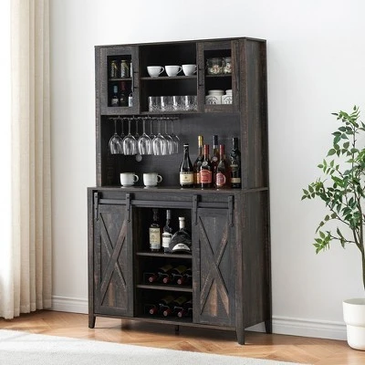 Whizmax Farmhouse Bar Cabinet With Sliding Barn Door For Kitchen, Dining Room 7 Whizmax Farmhouse Bar Cabinet With Sliding Barn Door For Kitchen, Dining Room - Image 7