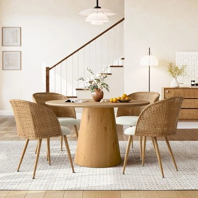 Modern Rattan Dining Chairs, Armchairs With Double-Woven Rattan Back And Beige Upholstered Seat, Natural Style Kitchen Chairs-Maison Boucle 10 Modern Rattan Dining Chairs, Armchairs With Double-Woven Rattan Back And Beige Upholstered Seat, Natural Style Kitchen Chairs-Maison Boucle - Image 10