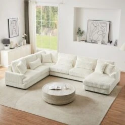 129" Oversized Sectional Sofa U-shaped Sofa Couch Modern Sofa Upholstered In Soft Corduroy With A Chaise Lounge For Living Room, Beige -Baxton Studio Shop GUEST 5cd0d39b 563c 4a73 b713 39aa518e4945
