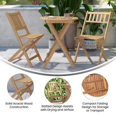 Flash Furniture Indoor/Outdoor Acacia Wood Folding Table And 2 Chair Bistro Set In Natural 5 Flash Furniture Indoor/Outdoor Acacia Wood Folding Table And 2 Chair Bistro Set In Natural - Image 5