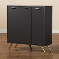 Kelson Wood 3 Door Cabinet Dark Gray/Gold - Baxton Studio -Baxton Studio Shop GUEST 5cd72979 2eaf 4929 a55a a94d1d6a3a70