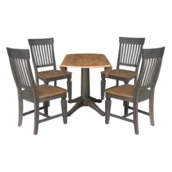 42" Round Dual Drop Leaf Dining Table With 4 Slat Back Chairs Hickory/Washed Coal - International Concepts 10 42" Round Dual Drop Leaf Dining Table With 4 Slat Back Chairs Hickory/Washed Coal - International Concepts -Baxton Studio Shop GUEST 5cd7d4a6 2529 41b8 9105 1ec592ec299e