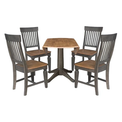 42" Round Dual Drop Leaf Dining Table With 4 Slat Back Chairs Hickory/Washed Coal - International Concepts 4 42" Round Dual Drop Leaf Dining Table With 4 Slat Back Chairs Hickory/Washed Coal - International Concepts - Image 4