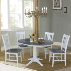 36" Valerie Round Extendable Dining Table With 4 Chairs White/Heather Gray - International Concepts -Baxton Studio Shop GUEST 5cdbc485 9177 4c77 aa9e 308e7a81c66f