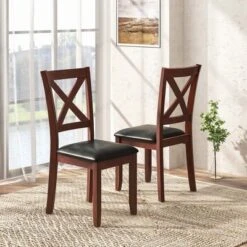 Costway Wooden Dining Chairs Set Of 2 Kitchen Side Chair With Padded Seat Rubber Wood Legs