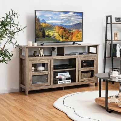 Costway 58'' TV Stand Entertainment Console Center W/ 2 Cabinets Up To 65'' GreyBlackWalnut 4 Costway 58'' TV Stand Entertainment Console Center W/ 2 Cabinets Up To 65'' GreyBlackWalnut - Image 4