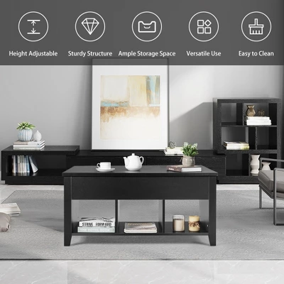 Costway Lift Top Coffee Table W/ Storage Compartment Shelf Living Room Furniture Black 6 Costway Lift Top Coffee Table W/ Storage Compartment Shelf Living Room Furniture Black - Image 6