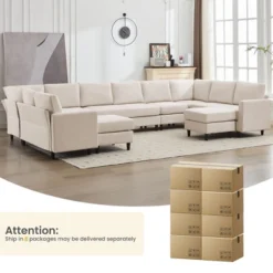 Hyleory Spacious 12-Seater U-Shaped Modular Sofa With Ottomans,Relaxed Style, Reconfigurable Design -Baxton Studio Shop GUEST 5d381052 f03e 4096 b4e7 f285636fa42b