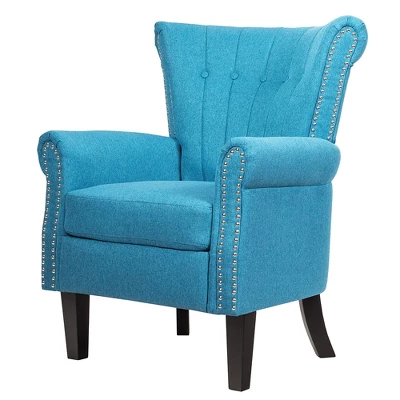 Costway Modern Tufted Upholstered Single Sofa W/ Rubber Wood Legs Blue GreyBeige 7 Costway Modern Tufted Upholstered Single Sofa W/ Rubber Wood Legs Blue GreyBeige - Image 7