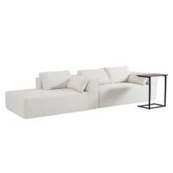 Modular Sectional Sofa With Free Side Table & 2 Pillows, L-Shaped Sofa Couch With Loveseat & Chaise Lounge, Beige/Black/Grayish Green-ModernLuxe -Baxton Studio Shop GUEST 5d3dc1b7 940c 459d 8cf8 c294b00106fa