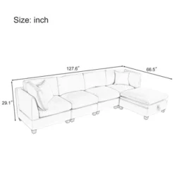 128" Upholstered Modular Sectional Sofa With Removable Storage Ottoman, 2 Hidden Cup Holders-ModernLuxe -Baxton Studio Shop GUEST 5d43efda 639a 45b8 9e3c d2db62b8a1b6