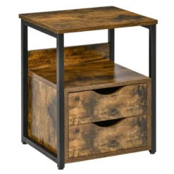 HOMCOM Industrial Side Table, End Table With 2 Storage Drawers Accent Piece -Baxton Studio Shop GUEST 5dace13c d809 475c 8ebc 99053e718f00