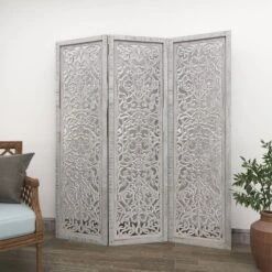 Farmhouse Wood Carved Room Divider Screen White - Olivia & May -Baxton Studio Shop GUEST 5dbb2654 fc0e 4133 a55c ab029754dd73