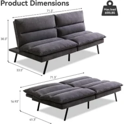 Dyonery 71 In Convertible Faux Leather Sofa Couch,Memory Foam Futon Couch Bed,Small Splitback Modern Loveseat Sleeper Sofa Bed For Living Room