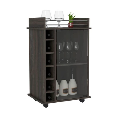 Gulches Modern Bar Cart With Glass Door Cabinet, 6 Liquor Cubbies, Locking Wheels And Spacious Top For Cocktails 3 Gulches Modern Bar Cart With Glass Door Cabinet, 6 Liquor Cubbies, Locking Wheels And Spacious Top For Cocktails - Image 3
