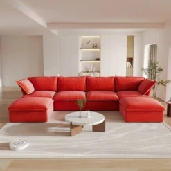 162.98" Cloud Modular Sectional Sofa, U Shaped Couch, Minimalist Wide Deep Seat Couches With Chaise Ottoman,Cushion Covers Removable -Baxton Studio Shop GUEST 5e66e03d 6d93 45be 9f54 b099e41bd621
