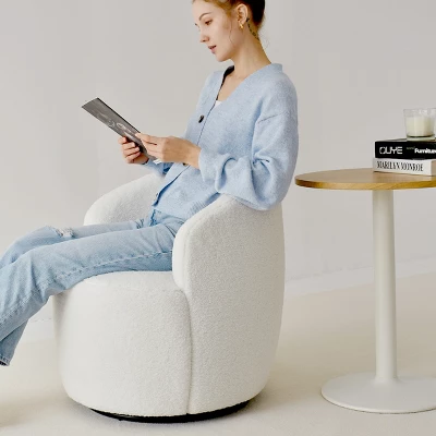 Bella Swivel Barrel Chair,2 Size Soft Touch Upholstered White Teddy Swivel Chair, Armrest 360° Swivel Nursery Chair-Maison Boucle 4 Bella Swivel Barrel Chair,2 Size Soft Touch Upholstered White Teddy Swivel Chair, Armrest 360° Swivel Nursery Chair-Maison Boucle - Image 4