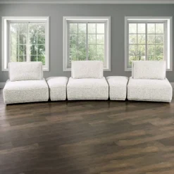 HOMES: Inside + Out 5pc Povoa 159" Modular Curved Sectional Sofa Modern Boucle With Extendable Backrest Light Gray