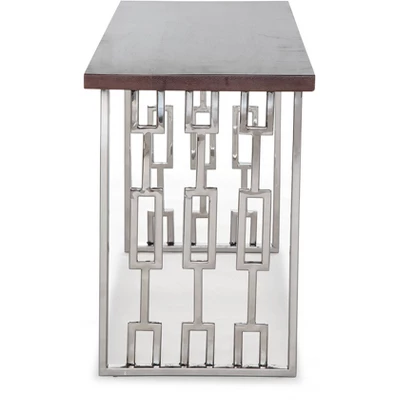 Lennox Contemporary Wood And Silver Metal Bench Dark Walnut Brown - Adore Decor 7 Lennox Contemporary Wood And Silver Metal Bench Dark Walnut Brown - Adore Decor - Image 7