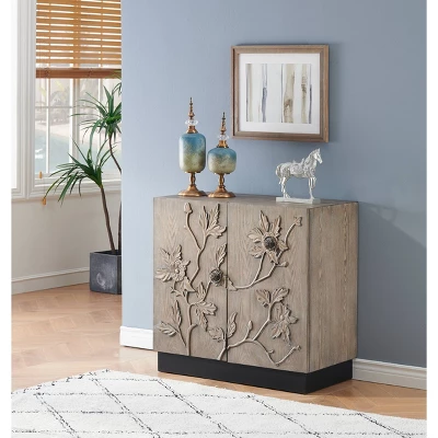 Rox Floral Patterned 2 Door Storage Cabinet Natural Gray/Black - Treasure Trove 4 Rox Floral Patterned 2 Door Storage Cabinet Natural Gray/Black - Treasure Trove - Image 4