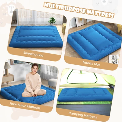 Infans King Futon Mattress Japanese Floor Sleeping Pad Washable Cover Carry Bag Blue 7 Infans King Futon Mattress Japanese Floor Sleeping Pad Washable Cover Carry Bag Blue - Image 7