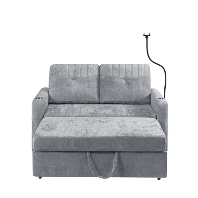 Chenille Pull-out Sofa,Couch With Adjustable Backrest,2 Cup Holders,Phone Holder,3 Charging Ports And Side Storage Pockets-Maison Boucle 2 Chenille Pull-out Sofa,Couch With Adjustable Backrest,2 Cup Holders,Phone Holder,3 Charging Ports And Side Storage Pockets-Maison Boucle - Image 2
