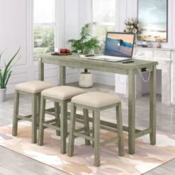 Rustic 4-Pieces Counter Height Dining Set With Fabric Padded Stools And Socket-ModernLuxe -Baxton Studio Shop GUEST 5f509c3a c212 4d19 88d0 3a3166ad5387