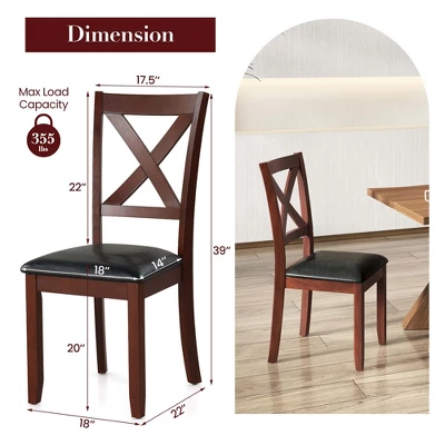 Costway Wooden Dining Chairs Set Of 2 Kitchen Side Chair With Padded Seat Rubber Wood Legs 3 Costway Wooden Dining Chairs Set Of 2 Kitchen Side Chair With Padded Seat Rubber Wood Legs - Image 3