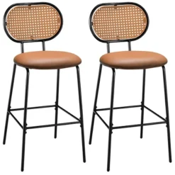 Costway Set Of 2 Bar Stools Faux Leather Bar Height Kitchen Chairs With Rattan Back Brown/Green -Baxton Studio Shop GUEST 5f939eab 074a 4df8 a8c8 79709a857a7e