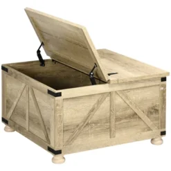 HOMCOM Farmhouse Coffee Table With Storage, Large Square Coffee Table For Living Room Furniture, Wooden Center Table With Flip-Top Lid -Baxton Studio Shop GUEST 5fdc2c71 8d94 4205 90a9 9b529ff5d8b5