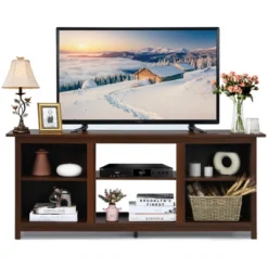 Costway TV Stand 58 Inch Entertainment Media Console Center Up To 65 Inch Coffee Or Black With 2 Tiers -Baxton Studio Shop GUEST 600c3474 5c72 40f3 86ea f021491a67ab