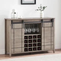 Coffee Bar Cabinet With Storage,47" Wine Bar Cabinet With Sliding Barn Door -Baxton Studio Shop GUEST 603c4f53 52fd 4e8d 8038 e9869d4b2ad5