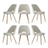 Edwin Boucle Dining Chair Set Of 6,Modern Kitchen Dining Room Chairs With Curved Round Backrest,Boucle Chairs With Oak Metal Legs -Maison Boucle